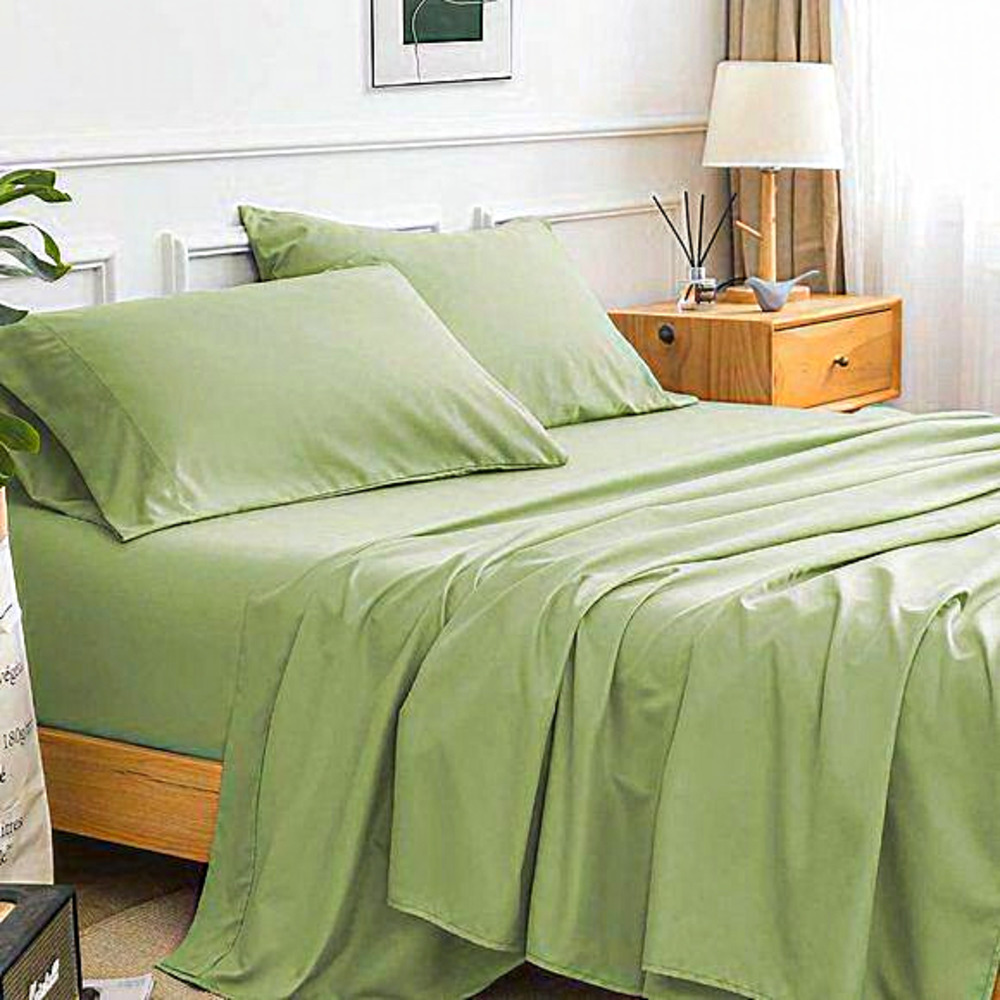 Queen Sage Green 4PC‎ Microfiber up to Around Double Bedding Bed Sheet Set